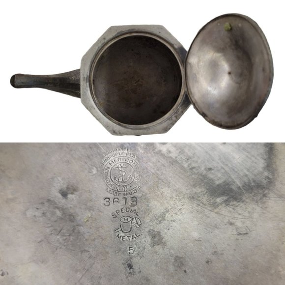 Homan Mfg Company Coffee Tea Pot Hinged Lid 3613 Quadruple Plate Special Metal 5 - Picture 8 of 12